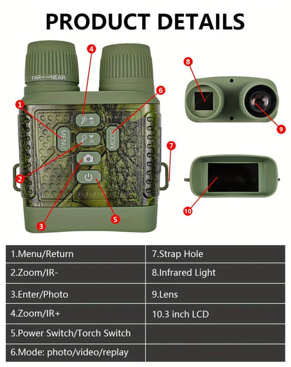 Camouflage Digital Night Vision Binoculars with 3-Inch Screen, 6X Digital Zoom, Seven IR Levels and 2000mAh Battery