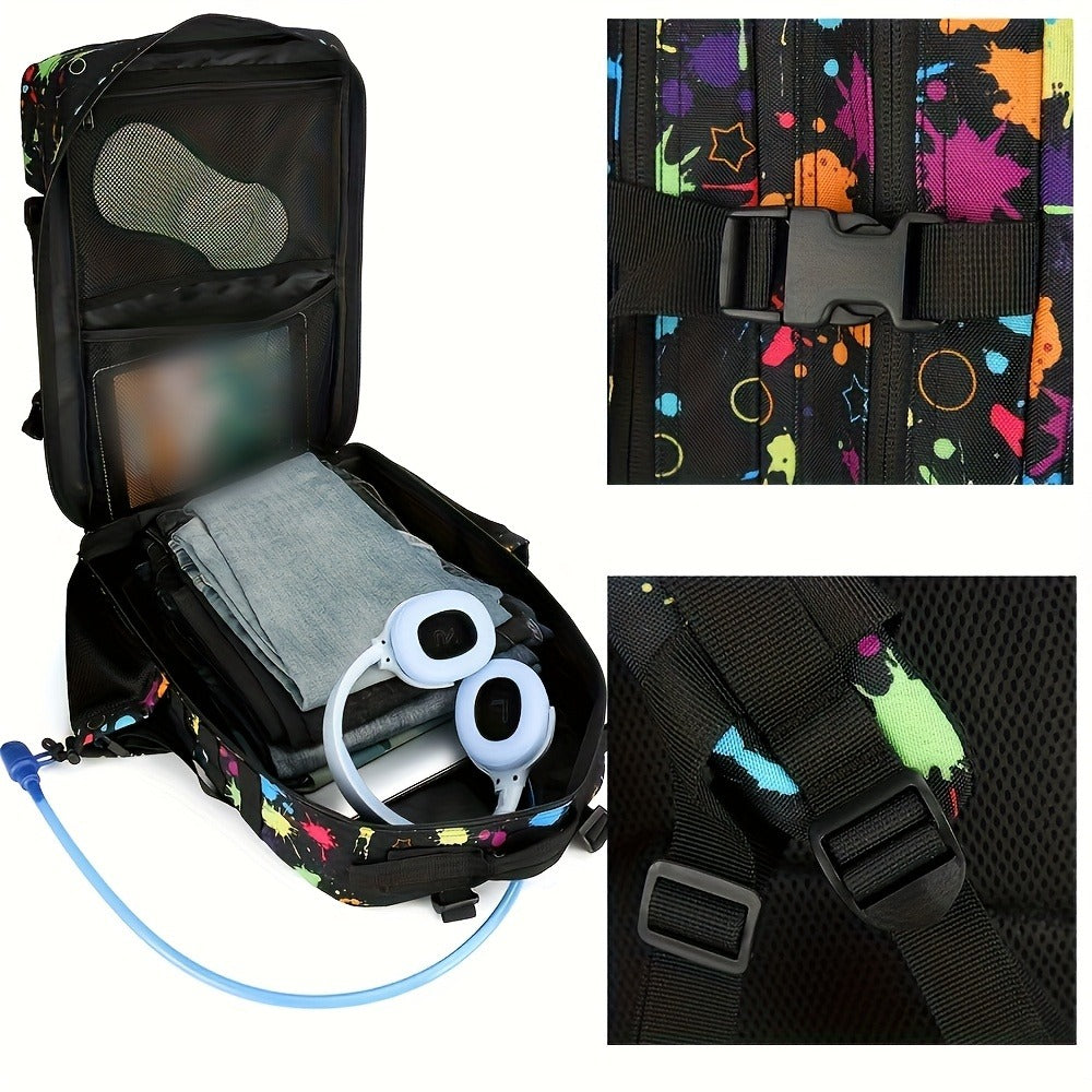 Large Hiking Backpack 45L Fluorescent Tie Dye – Lightweight Daypack for Camping, Travel, Cycling, Fitness & School