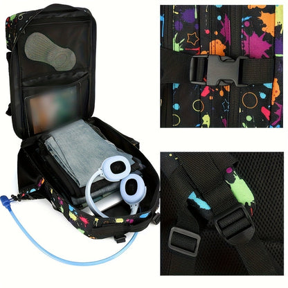 Large Hiking Backpack 45L Fluorescent Tie Dye – Lightweight Daypack for Camping, Travel, Cycling, Fitness & School