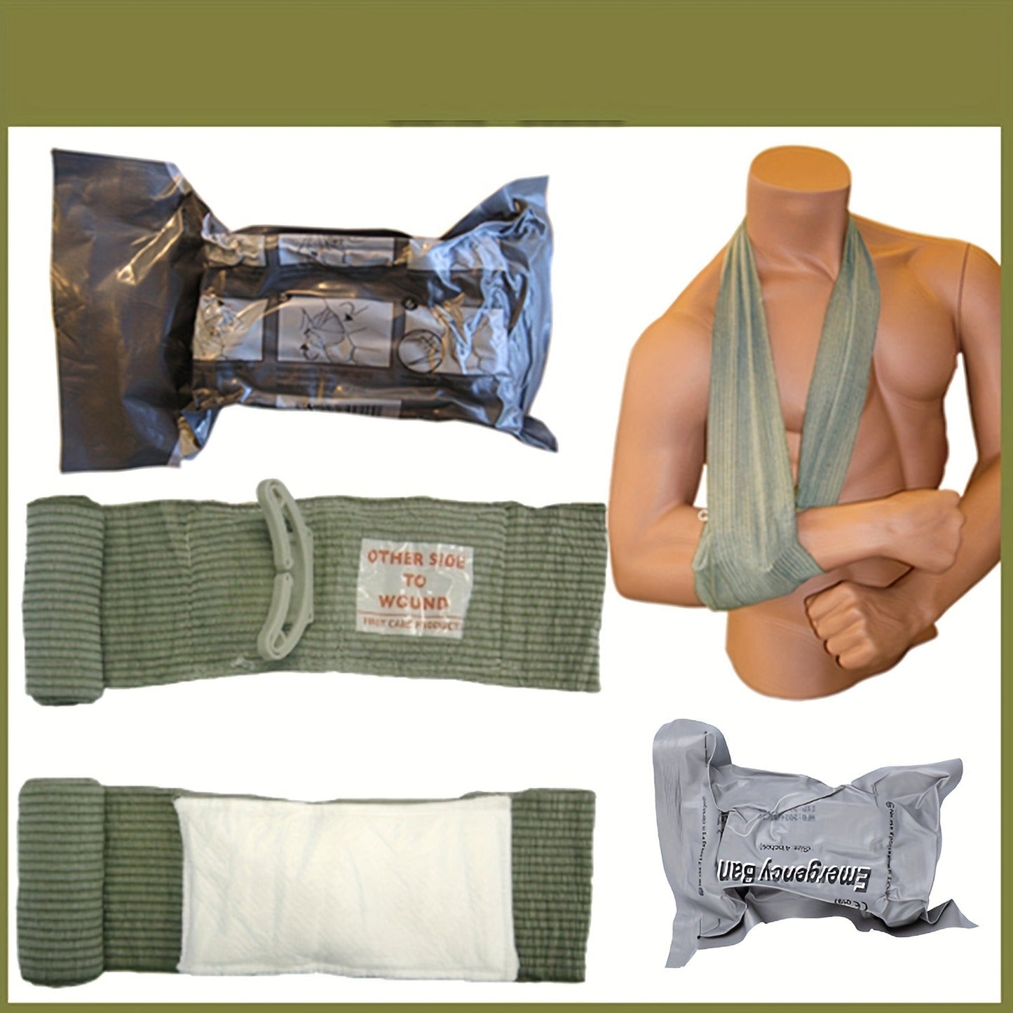 Emergency Pressure Bandage Six-Pack with 4-Inch Elastic Wraps, Absorbent Pads and Closure Bars