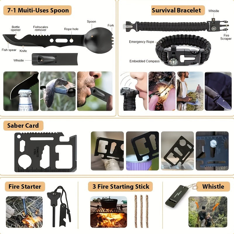 12- or 158-Piece Outdoor Tool and Supply Kits with Carry Pouch, Shovel and Fire-Starting Accessories