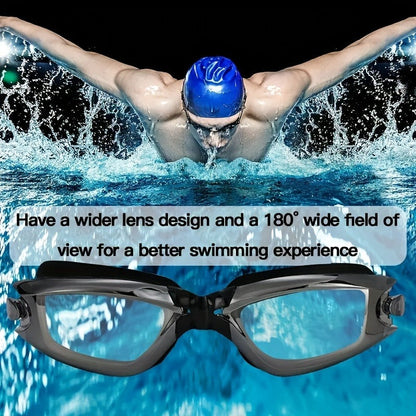 Anti-Fog Racing Swim Goggles Set 6-in-1 – HD UV Protection Silver Coated PC Lens, Waterproof PU Swim Cap, Nose Clip, Earplugs
