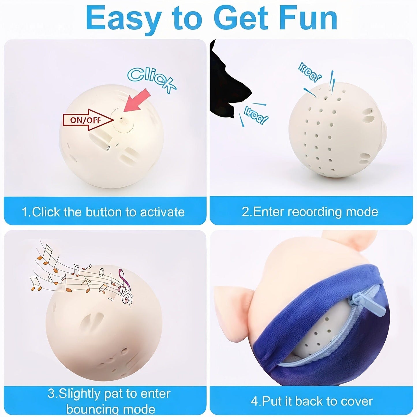 Dog Toy USB-Rechargeable Rolling Pig Plush Ball with Vibration, Swinging and Sound Effects in Two Colors
