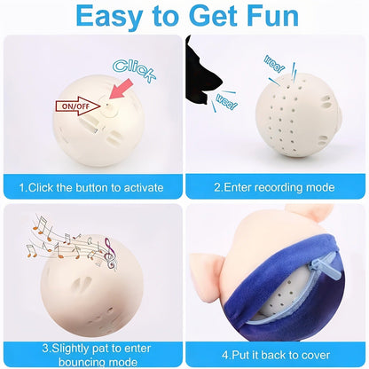 Dog Toy USB-Rechargeable Rolling Pig Plush Ball with Vibration, Swinging and Sound Effects in Two Colors
