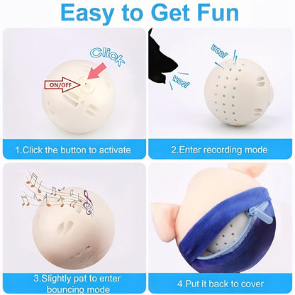 Electronic Rolling Dog Toy Ball – USB Rechargeable Cartoon Pig Plush Toy with Jumping Vibration & Sound, Automatic Self-Moving Washable