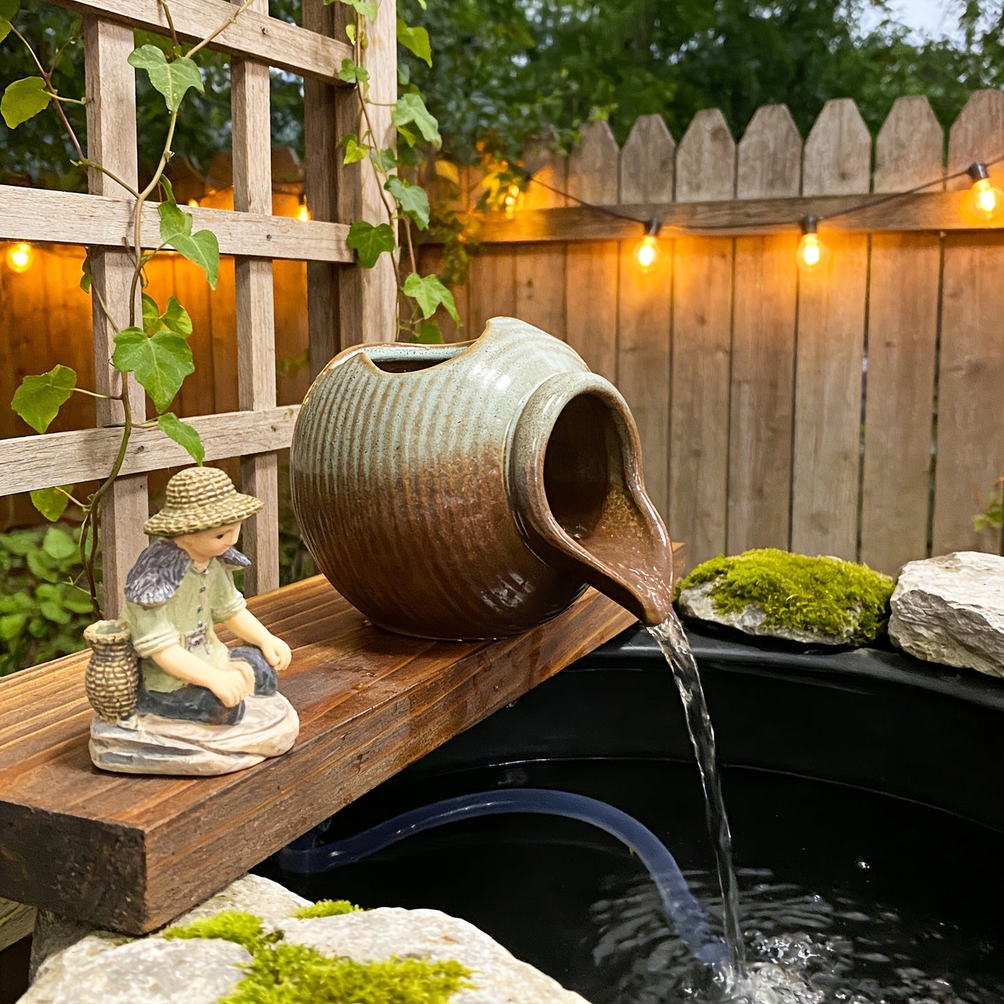 Ceramic Tabletop Fountain Mini Water Feature Ornament Retro Garden Style for Aquarium Fish Tank Indoor Outdoor Decor