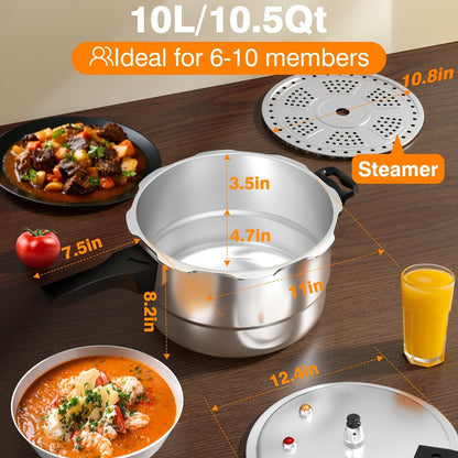 Pressure Cooker Aluminum with Canner Rack, Large 6QT 8QT 10QT Pressure Canner for Home Canning