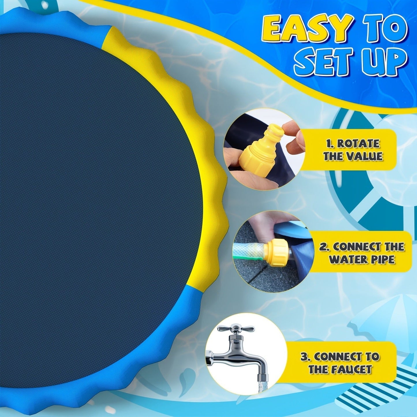 Splash Pad Sprinkler for Kids, Extra Large Inflatable Wading Pool Outdoor Water Play Mat Toy for Toddlers & Children Ages 3+