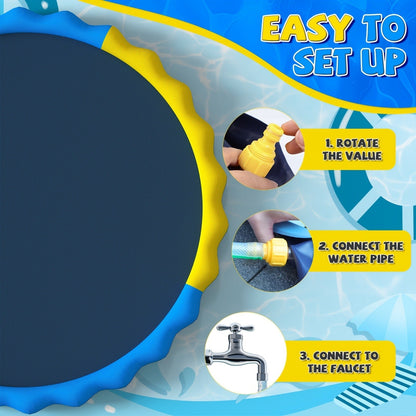 Splash Pad Sprinkler for Kids, Extra Large Inflatable Wading Pool Outdoor Water Play Mat Toy for Toddlers & Children Ages 3+