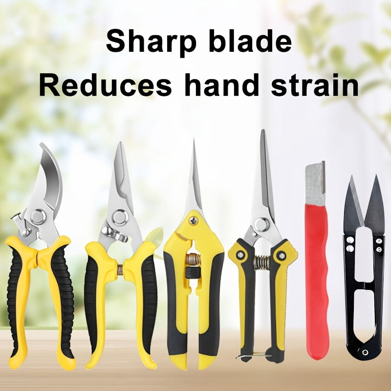 Pruning Shears 6-Piece Set, Stainless Steel Garden Scissors Anti-Slip Handle, Fruit Picking Lawn Bonsai Branch Cutting Tool Gift
