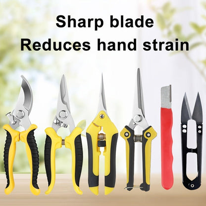 Pruning Shears 6-Piece Set, Stainless Steel Garden Scissors Anti-Slip Handle, Fruit Picking Lawn Bonsai Branch Cutting Tool Gift