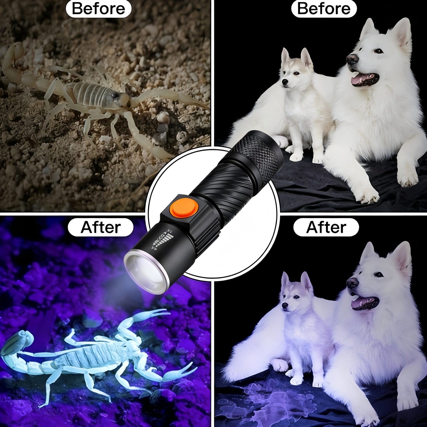 UV Flashlight Black Light 395nm USB Rechargeable - Ultraviolet Torch with 3 Modes for Pet Stain Detection