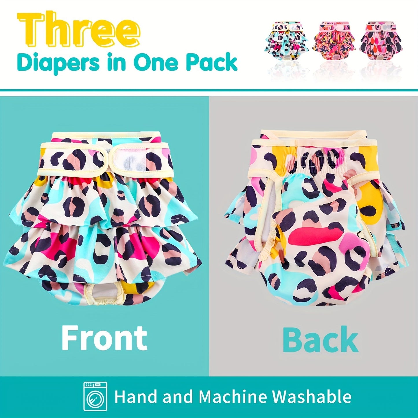 Washable Female Dog Diapers 3 Pack – Reusable Highly Absorbent Dog Period Panties for Heat Incontinence Puppy Training, XS S M L