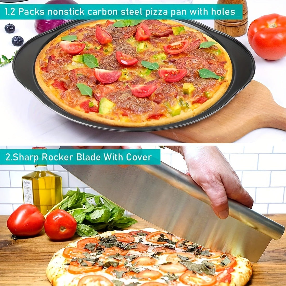 Pizza Stone Set 7-Piece with Tools – Cordierite Baking Stone with Stainless Steel Peel Cutter Brush & Heat-Resistant Gloves | Crispy Crust