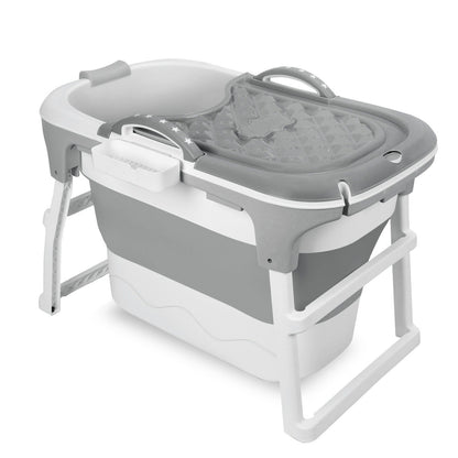 Portable Bathtub for Adults with Insulation Cover & Drainage Pipe, Foldable Hot Tub for Indoor Outdoor Sauna