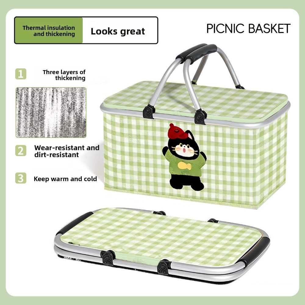 Insulated Picnic Box with Aluminum Frame – Collapsible Thermal Camping Storage Basket for Outdoor Picnic, BBQ