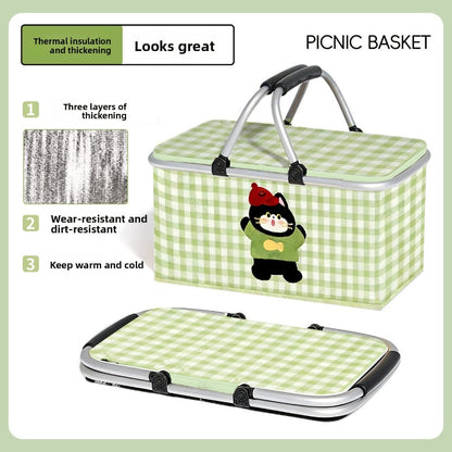Insulated Picnic Box with Aluminum Frame – Collapsible Thermal Camping Storage Basket for Outdoor Picnic, BBQ