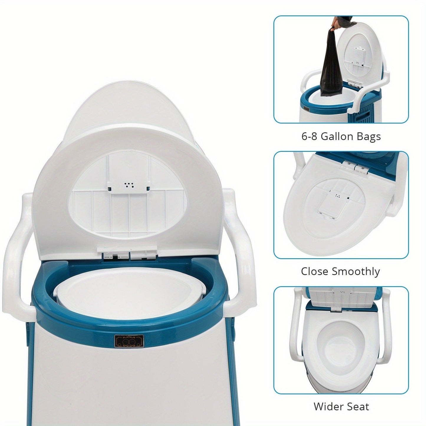 Portable Camping Toilet with Backrest – 350lb Capacity, 6-8 Gal Detachable Bucket, Anti-Slip Base, Built-in TP Holder & Phone Shelf