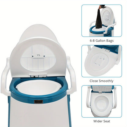 Portable Camping Toilet with Backrest – 350lb Capacity, 6-8 Gal Detachable Bucket, Anti-Slip Base, Built-in TP Holder & Phone Shelf
