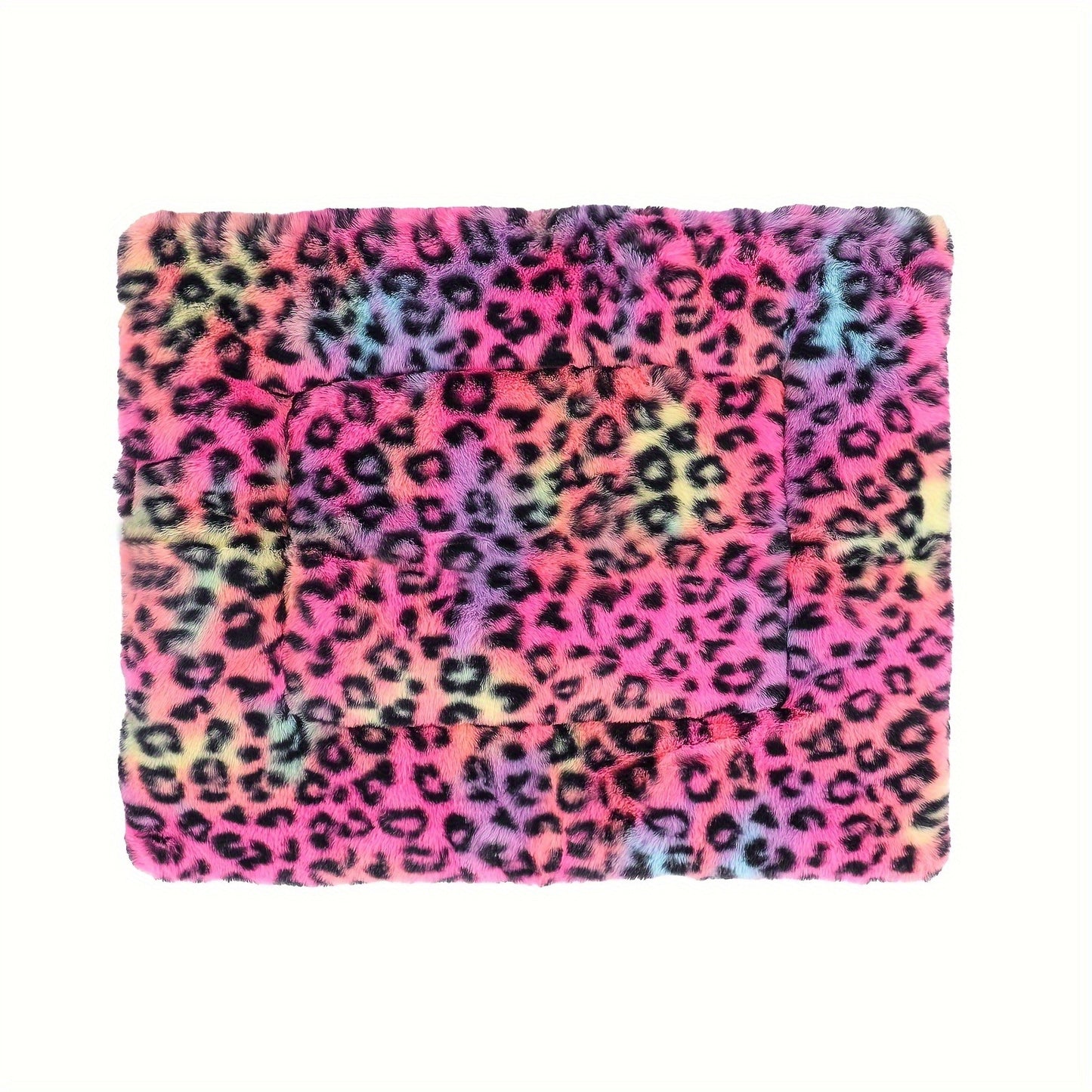 Reversible Plush Pet Mat Leopard Print Fleece Soft Warm Dog Cat Bed Pad Anti-Slip Machine Washable for Crate Car Sofa Floor