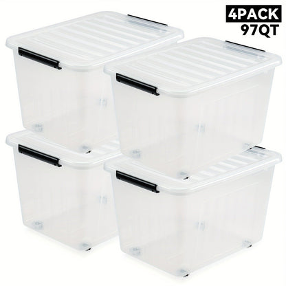 72QT or 97QT Stackable Storage Container Sets with Latching Lids in Clear, Pink/White or Gray/Yellow