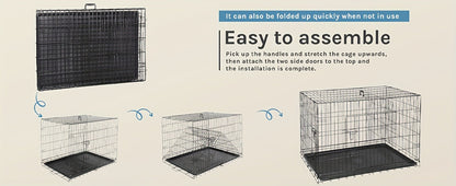 Folding Wire Dog Crate with Divider, Pull-Out Tray, Two Doors and Five Sizes from 24.41 to 48.4 Inches