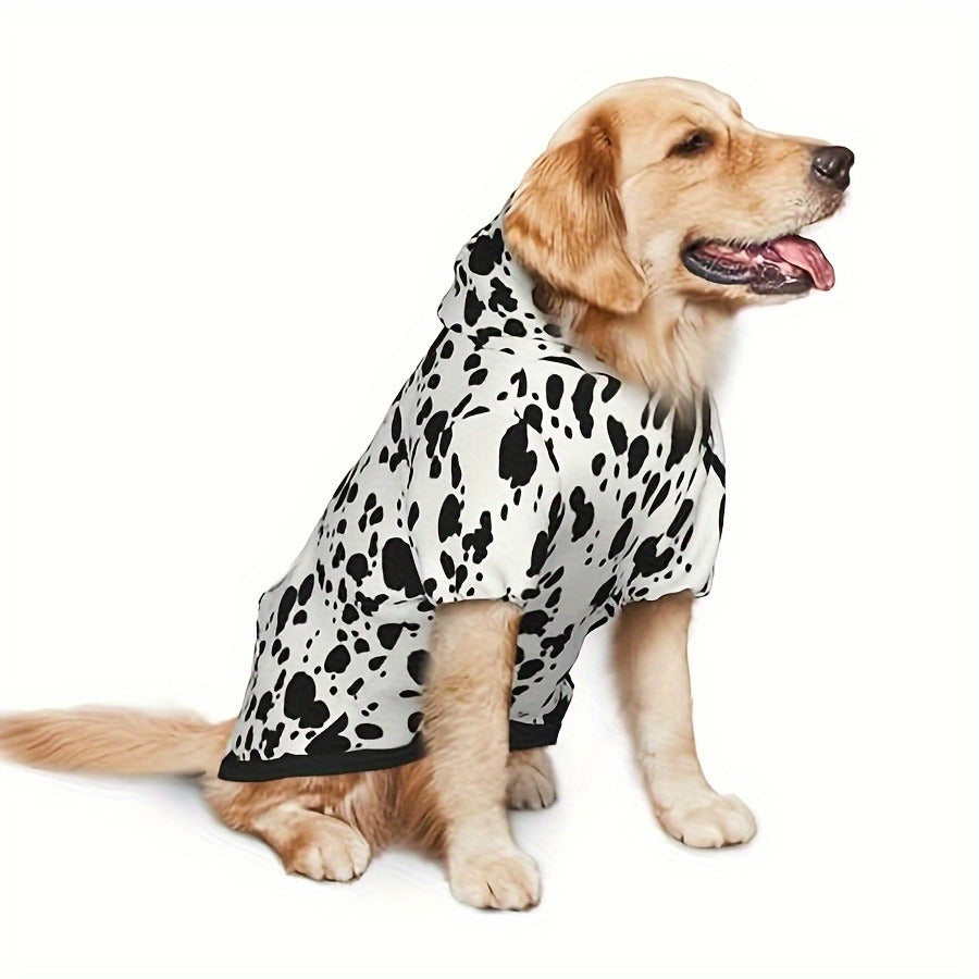 Dog Hoodie Dalmatian Print Pullover Sweatshirt – Soft Polyester Hooded Pet Costume for Small Medium Large Dogs