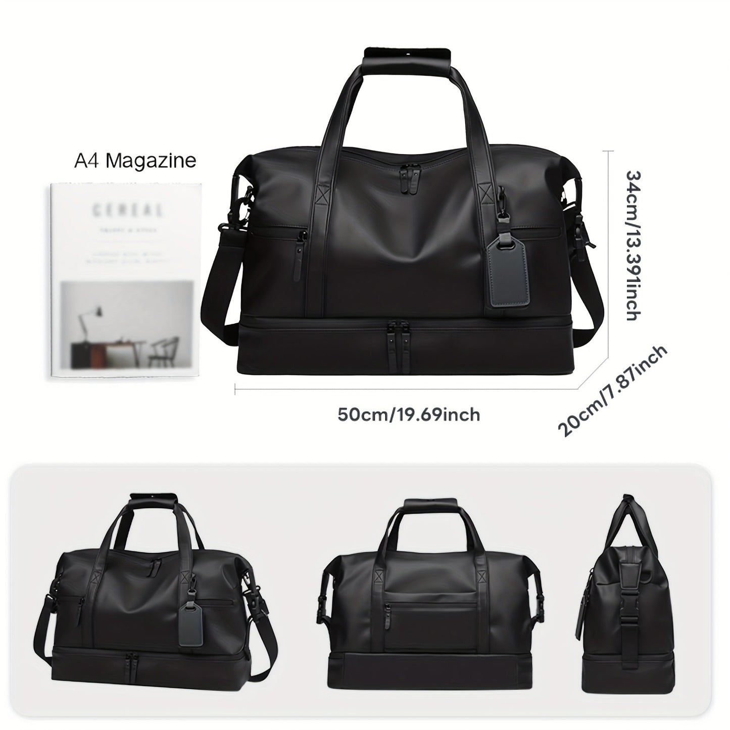 Gym Duffel Bag with Wet Pocket & Shoe Compartment – Foldable PU Leather Sports Travel Bag for Workouts, Weekend Trips & Everyday Use