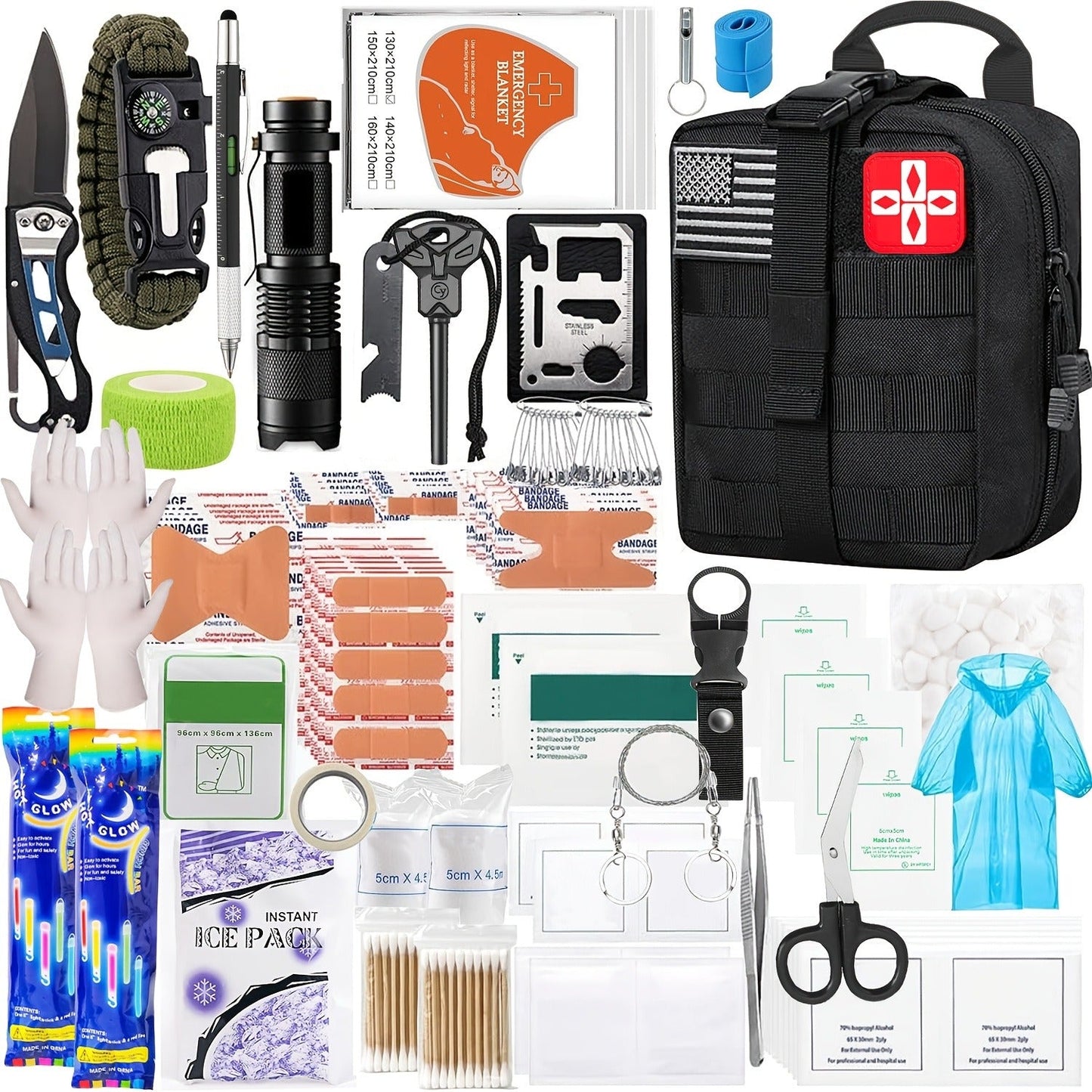 272-Piece Outdoor Tool and First Aid Supply Kits with Crossbody or MOLLE Bags in Four Configurations