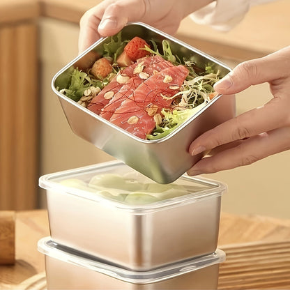 Food Storage Containers with Lids, Six-Piece Stainless Steel Square Set with Fitted Lids and Nested Storage Design