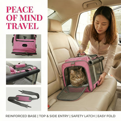 Airline Approved Pet Carrier Soft Sided Collapsible for Cats & Small Dogs – Breathable Oxford Cloth Travel Bag with Zipper Closure
