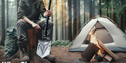 Folding Camping Shovel Axe Kit, Multifunctional Survival Tactical Shovel with Paracord, Dual Color Flashlight & Whetstone