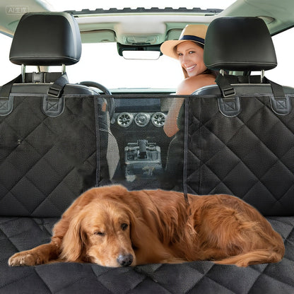 Quilted Dog Car Back Seat Cover with Side Flaps, Mesh Window and Six Color or Pink Mat Bundle Options