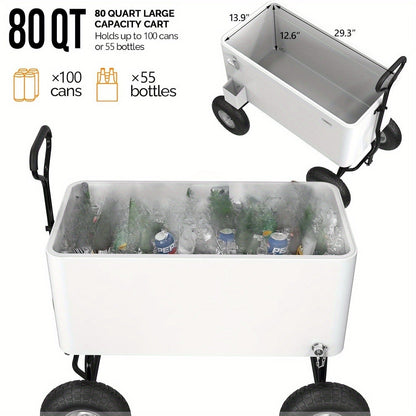 Rolling Cooler Cart 80QT Portable Wagon with 10" Wheels, Patio Beach Outdoor Drink Cooler, for Camping, Travel and Outdoor Use