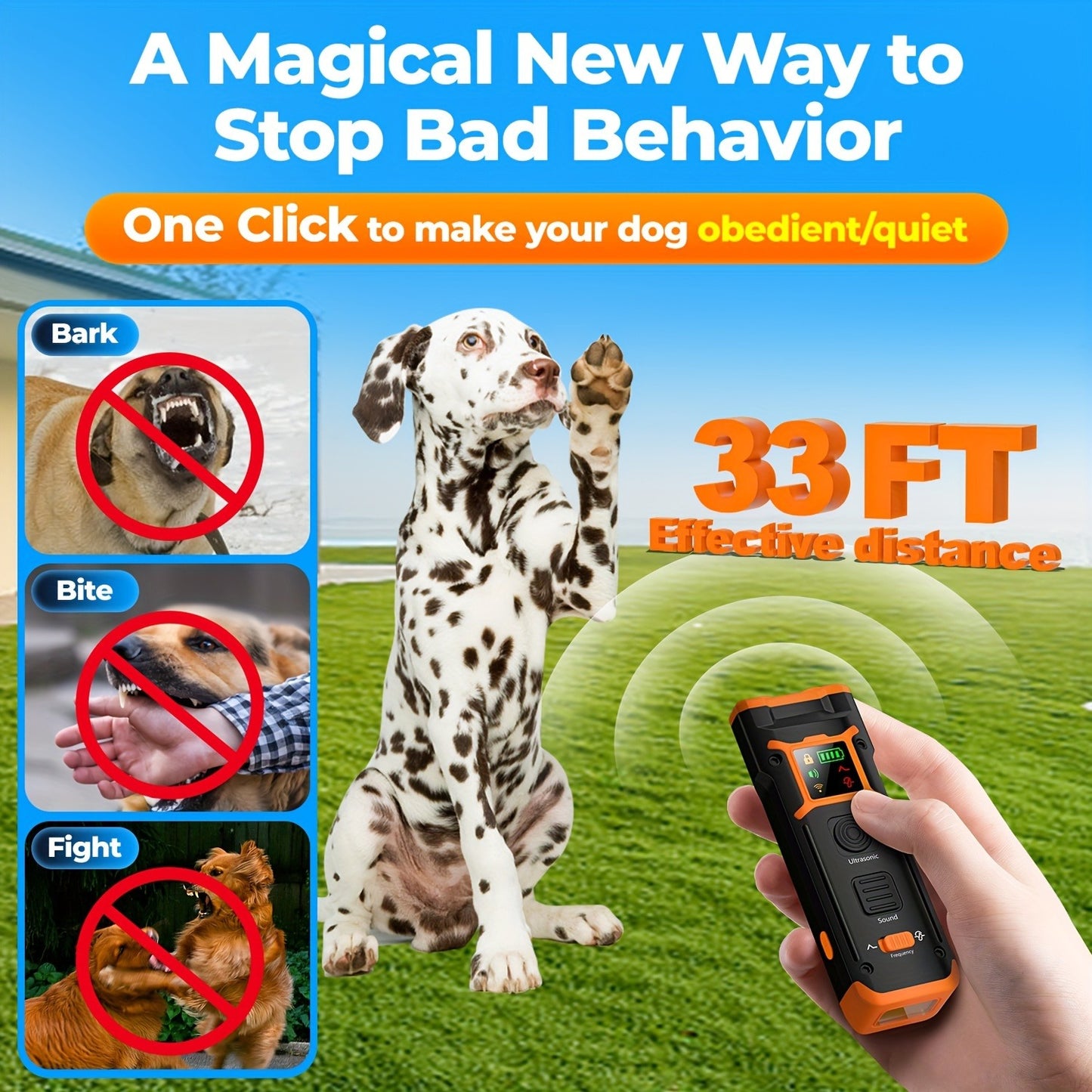 Ultrasonic Dog Repeller & Anti-Barking Device – Portable Handheld Bark Deterrent with LED Light, Soundwave Technology