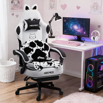Cat Ear Gaming Chair Ergonomic Reclining Computer Chair with Footrest Paw Lumbar Cushion Wingback PC Game Chair for Girls Adults 300LBS Pink