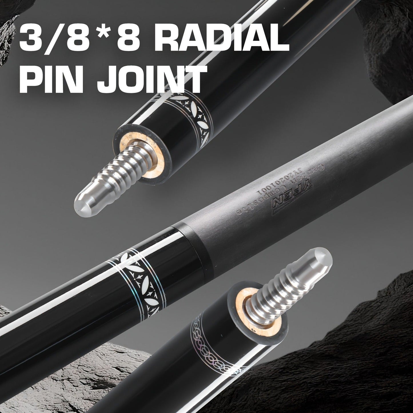 Carbon Fiber Pool Cue Stick Low Deflection Billiard Cue with 11.8mm 12.5mm Tip Pro-Taper Shaft Canadian Maple Butt Extension Compatible