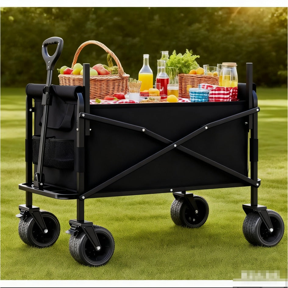 Foldable Utility Wagon Cart 550 lbs, Collapsible Outdoor Cart with Bench Seat & All-Terrain Wheels