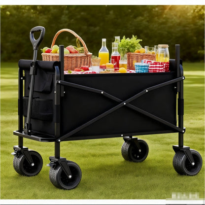 Foldable Utility Wagon Cart 550 lbs, Collapsible Outdoor Cart with Bench Seat & All-Terrain Wheels