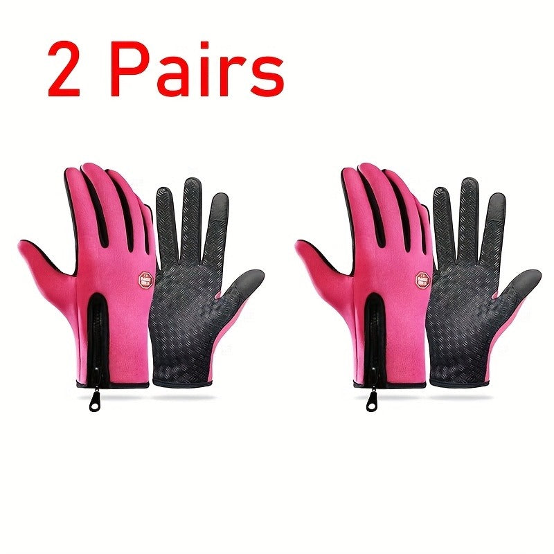 Full-Finger Winter Gloves with Single- or Three-Pair Pink, Blue and Black Options across S to XL Sizes