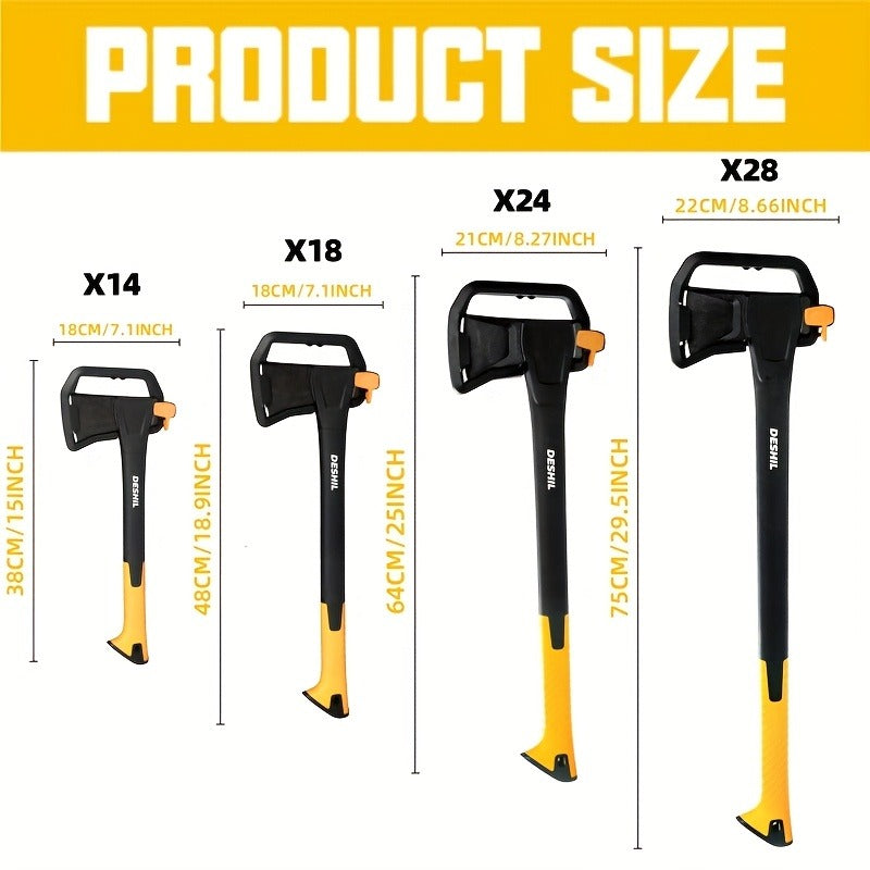 Carbon Steel Camping Hatchet Wood Splitting Axe – Teflon-Coated Forged Steel Blade, Shock-Absorbing Fiber Handle, Anti-Rust & Non-Slip