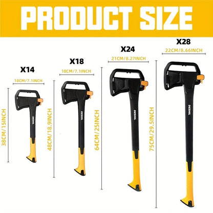 Carbon Steel Camping Hatchet Wood Splitting Axe – Teflon-Coated Forged Steel Blade, Shock-Absorbing Fiber Handle, Anti-Rust & Non-Slip