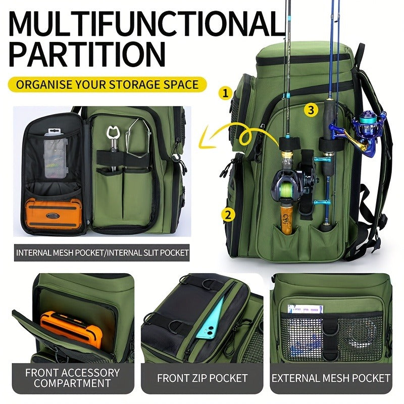 Fishing Backpack with Rod Holder 45L – Large Capacity Outdoor Tackle Bag, Waterproof Travel Shoulder Pack for Fishing Camping Hiking