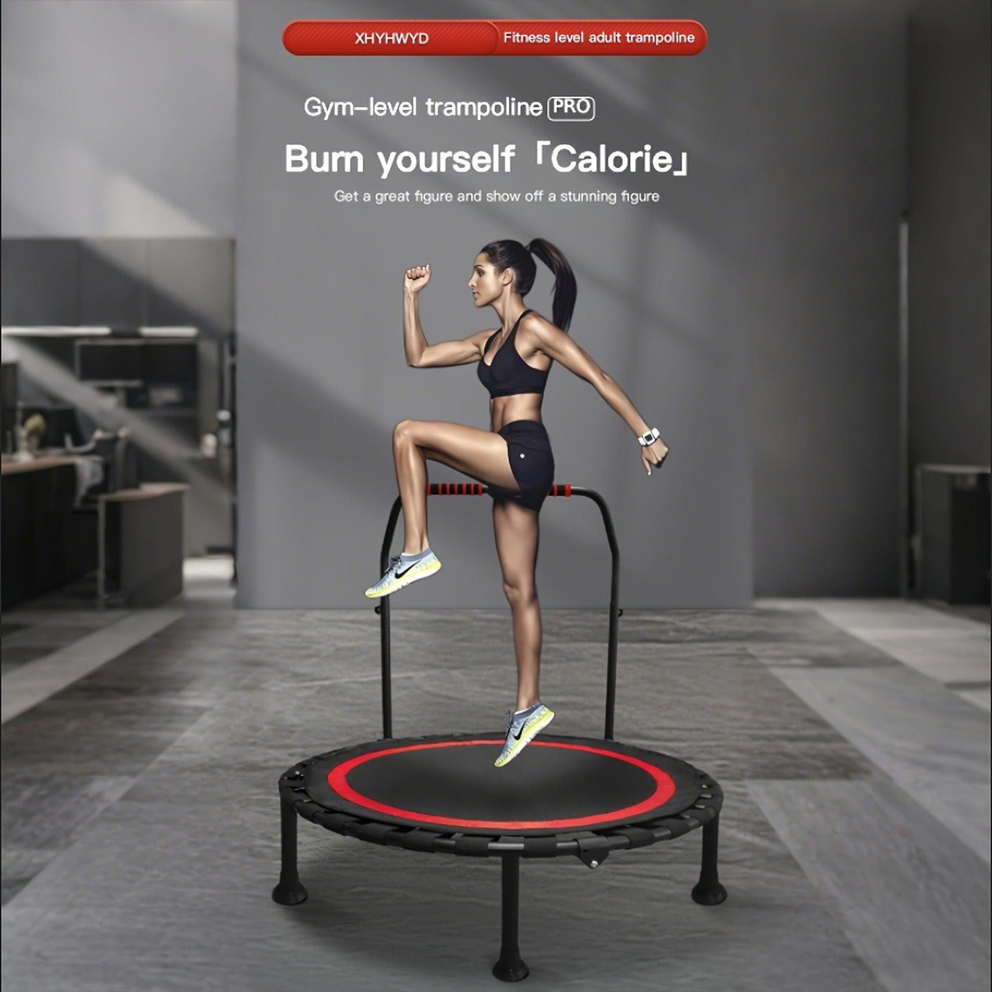 Mini Trampoline 40 Inch Collapsible Fitness Rebounder 660LBS Capacity, Adjustable Foam Handle Bars, Durable Elastic Straps & Thick Steel