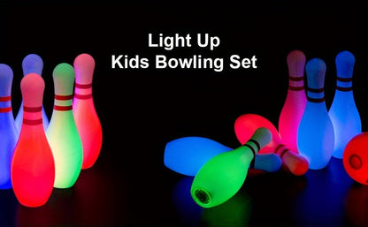 Light-Up Kids Bowling Set with 10 Pins & 2 Balls – Glowing Indoor Outdoor Bowling Game for Boys & Girls, 7.87-Inch Tall Pins