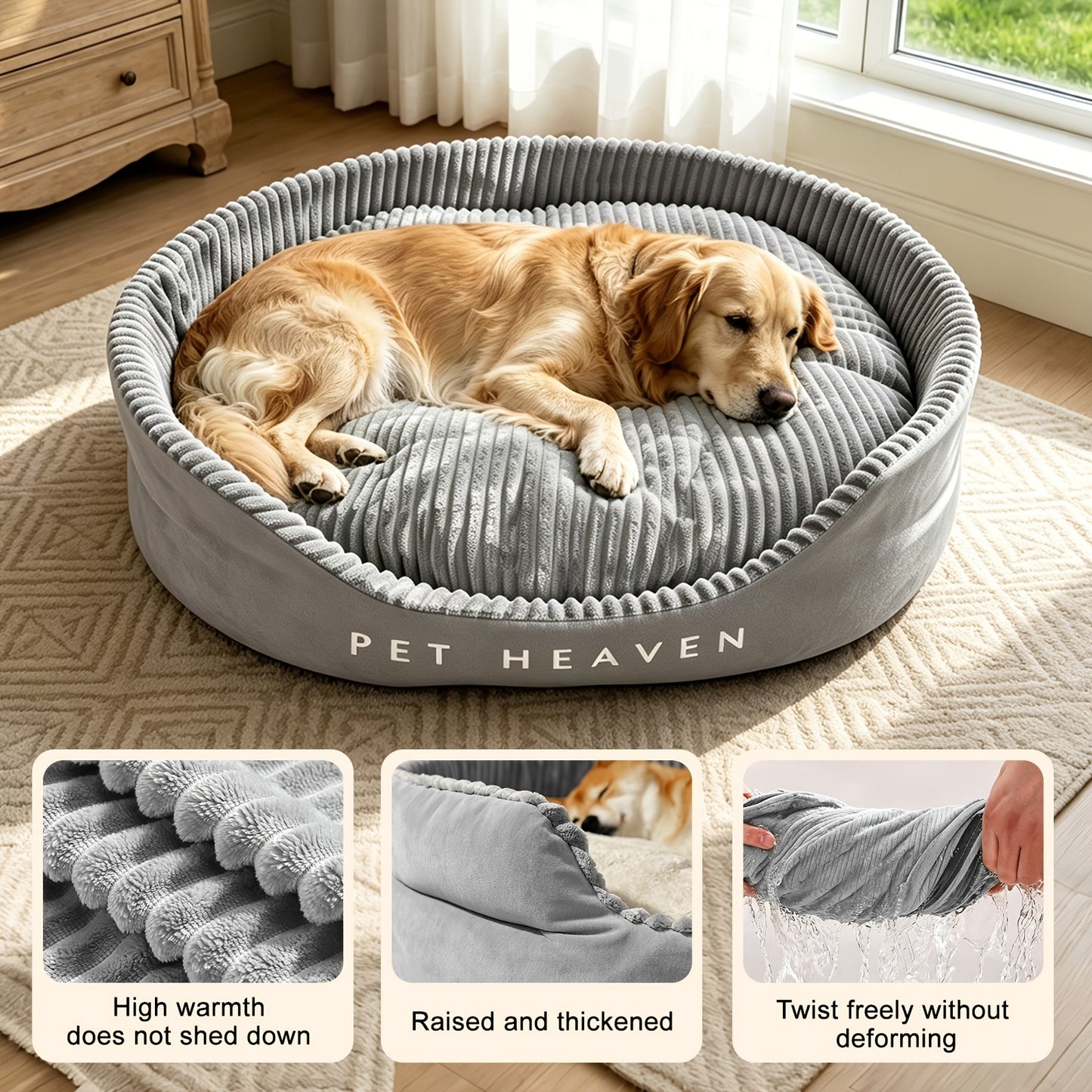 Furry Round Pet Bed for Dogs & Cats – Soft Warm Washable Dog Bed with Anti-Slip Base, Foldable Breathable Plush Cat Bed Mattress