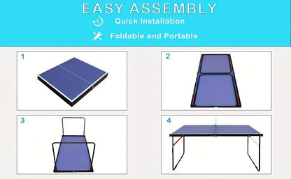 Foldable Ping Pong Table 4.5ft – Portable Midsize Table Tennis Table for Indoor & Outdoor, Family & Camping Game Set with 2 Paddles