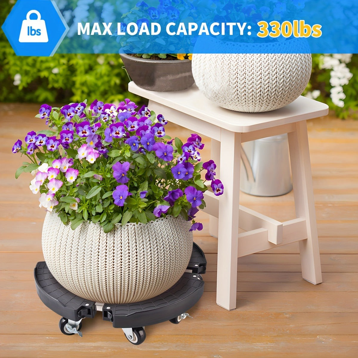 Plant Caddy with Wheels | 330 Lbs Heavy Duty, 8 Lockable Casters, Fits 8"-22" Pots