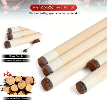 58-Inch Maple Pool Cue with Two-Piece Construction, Decorated Butt and Style A, B or C Design Choices