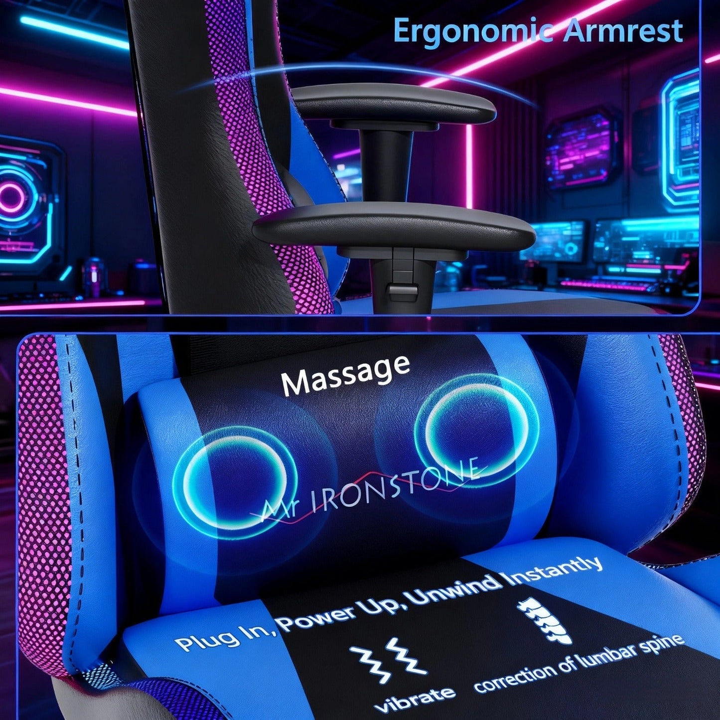 Gaming Chair with 7-Point Vibration Massage, Bluetooth Speakers, RGB Lighting, Footrest and 400lb Rating